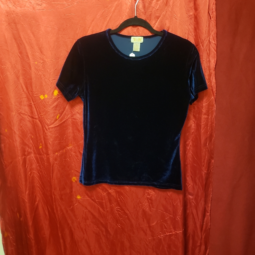 90'S CASSINI ITALY- VELOUR ARIDESECENT BLUE CROP TOP/M/NWOT